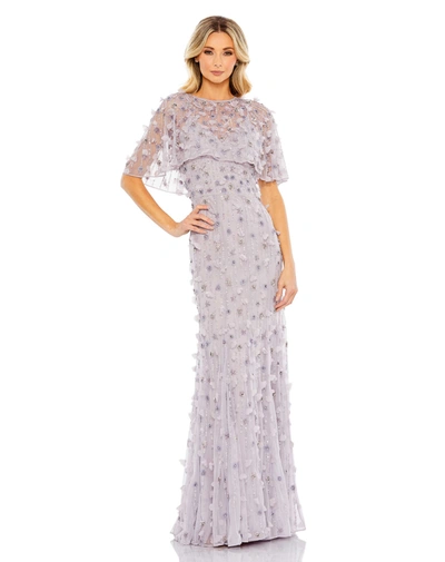 Shop Mac Duggal Embellished Illusion Cape Sleeve Trumpet Gown In Vintage Lilac