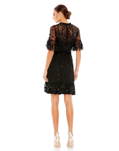 Shop Mac Duggal Embellished Illusion High Neck Mini Dress In Black