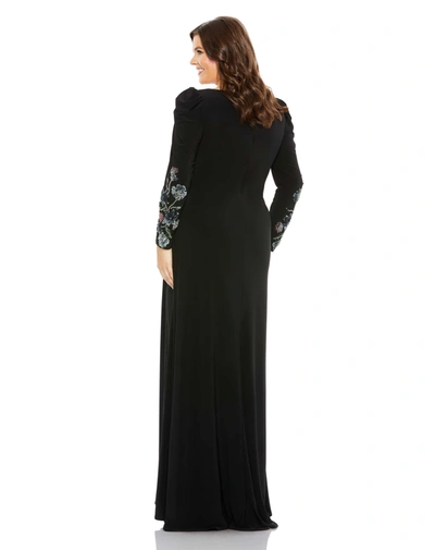 Shop Mac Duggal Embellished Long Sleeve Faux Wrap Gown (plus) In Black