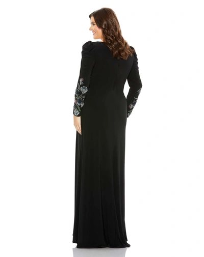 Mac Duggal Beaded Long Sleeve Column Gown In Black