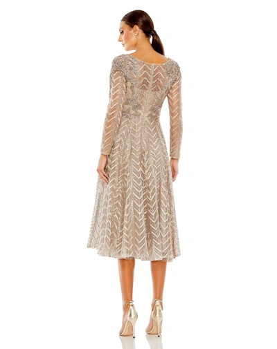 Shop Mac Duggal Embellished Long Sleeve Wrap Over Dress In Taupe