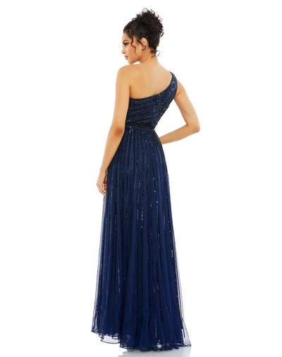 Shop Mac Duggal Embellished One Shoulder A-line Gown In Midnight