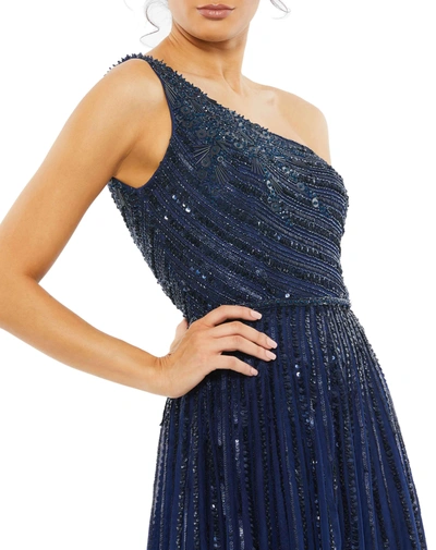 Shop Mac Duggal Embellished One Shoulder A-line Gown In Midnight