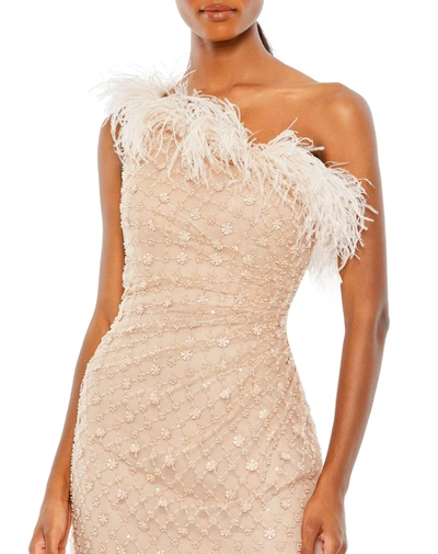 Shop Mac Duggal Embellished One Shoulder Gown W/ Ostrich Feathers In Rose