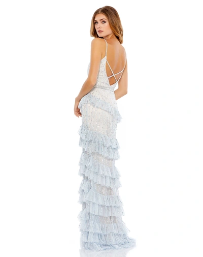 Shop Mac Duggal Embellished Ruffle Tiered Sleeveless Gown - Final Sale In Powder Blue