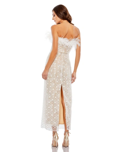 Shop Mac Duggal Embellished Feather Strapless Column Dress In White