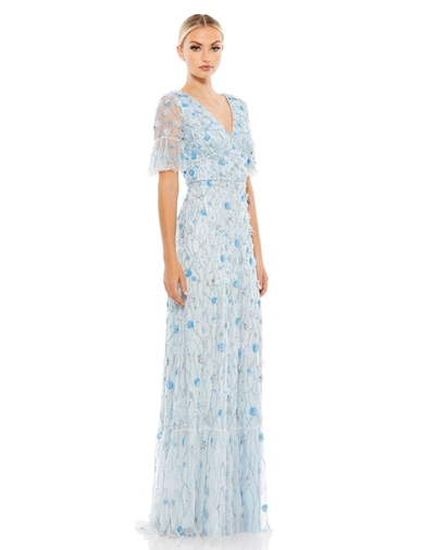 Mac Duggal Embellished Empire Ruffle Hem A-line Gown In Powder Blue