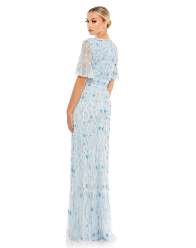 Shop Mac Duggal Embellished V-neck Empire Waist Ruffle Hem Gown In Powder Blue