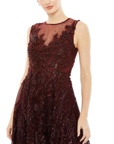 Mac Duggal Womens Embellished Mesh Evening Dress In Burgundy