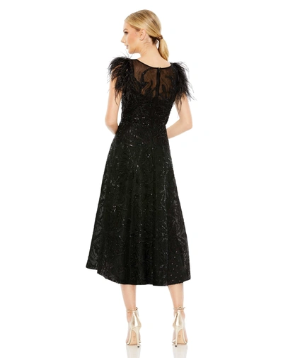 Mac Duggal Embellished Flutter Sleeve Bow Waist A Line Dress In Black