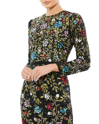 Mac Duggal Floral Embellished Long Sleeve Gown In Black Multi