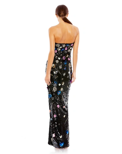 Mac Duggal Floral Sequined Strapless Column Gown In Black Multi