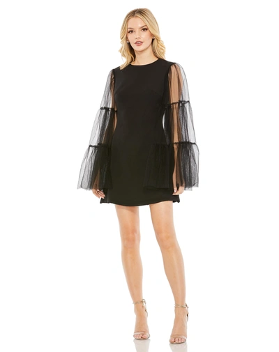 Shop Ieena For Mac Duggal High Neck Flared Sleeve Mini Dress In Black