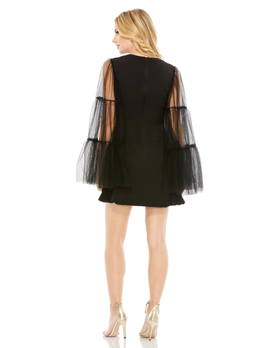 Ieena For Mac Duggal High Neck Flared Teared Sleeve Dress In Black