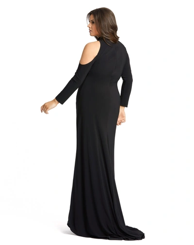 Shop Mac Duggal High Neck Long Sleeve Cold Shoulder Jersey Gown In Black