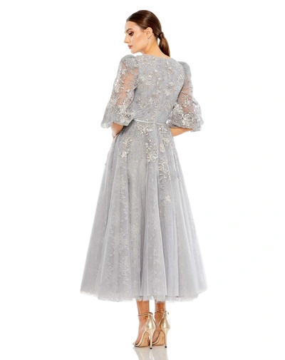 Mac Duggal Beaded Floral Embroidery A-line Cocktail Dress In Platinum