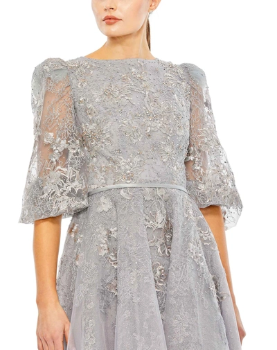Mac Duggal Beaded Floral Embroidery A-line Cocktail Dress In Platinum