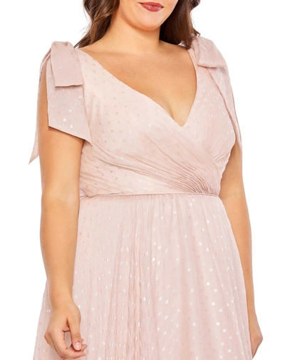 Shop Mac Duggal Iridescent Polka Dot Soft Tie Sleeveless Gown (plus) - Final Sale In Blush