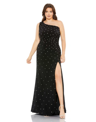 Shop Mac Duggal Jewel Encrusted Draped One Shoulder Gown (plus) In Black