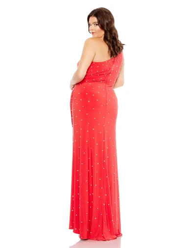 Mac Duggal Rhinestone One-shoulder Sheath Gown In Cherry