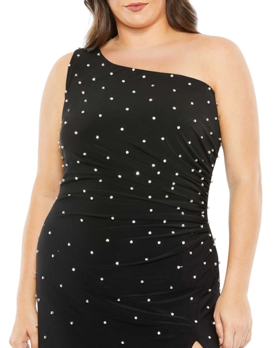Shop Mac Duggal Jewel Encrusted Draped One Shoulder Gown (plus) In Black