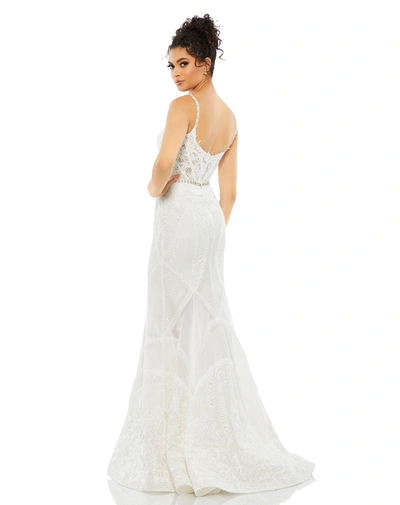 Shop Mac Duggal Embroidered Sleeveless Plunge Neck Trumpet Gown In Ivory