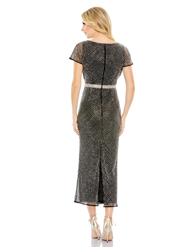 Shop Mac Duggal Beaded Wrap V-neck Short Sleeve Dress - Final Sale In Black Silver