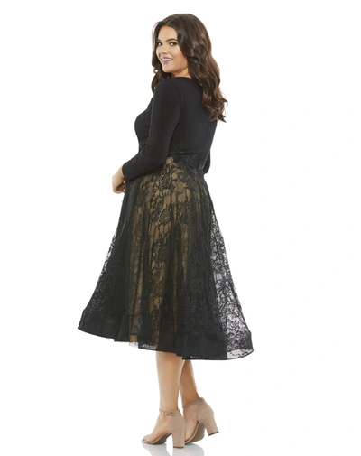 Shop Mac Duggal Long Sleeve Jersey & Lace Cocktail Dress (plus) In Black / Nude
