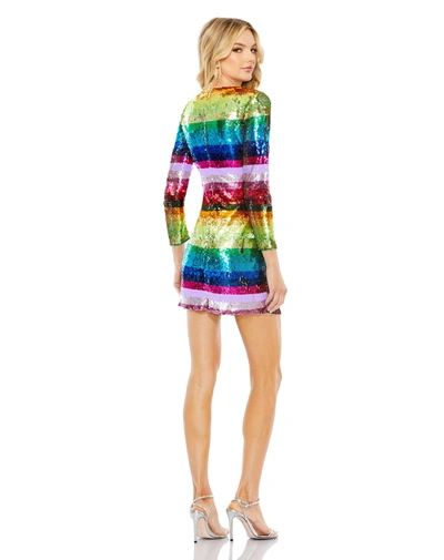 Shop Mac Duggal Long Sleeve Sequin Rainbow Dress In Multi
