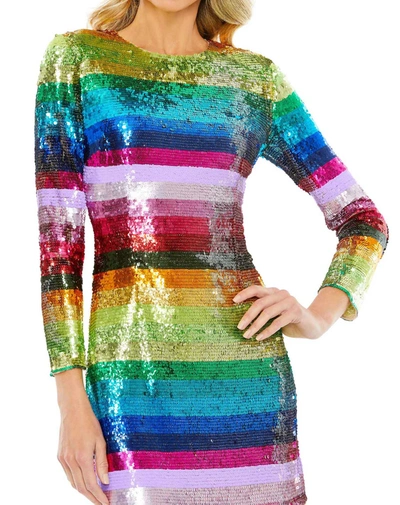 Shop Mac Duggal Long Sleeve Sequin Rainbow Dress In Multi