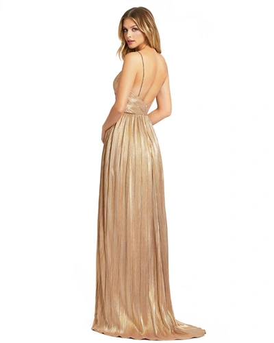 Mac Duggal Metallic Ruched A Line Gown In Gold
