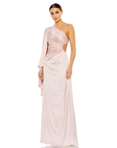Shop Ieena For Mac Duggal One Shoulder Bell Sleeve Draped Gown - Final Sale In Ballet Pink
