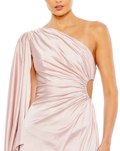 Shop Ieena For Mac Duggal One Shoulder Bell Sleeve Draped Gown - Final Sale In Ballet Pink