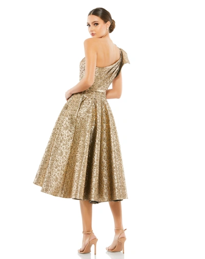 Shop Mac Duggal One Shoulder Bow Midi Dress In Antique Bronze