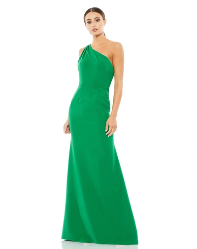 Shop Ieena For Mac Duggal One Shoulder Jersey Mermaid Gown In Emerald