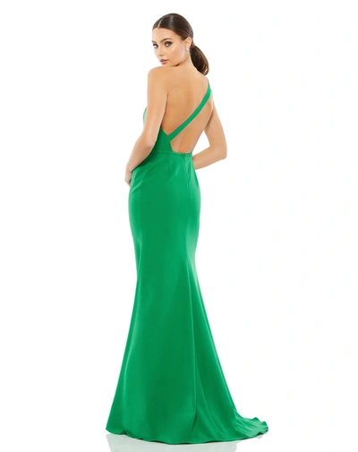 Shop Ieena For Mac Duggal One Shoulder Jersey Mermaid Gown In Emerald