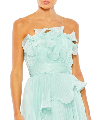 Shop Mac Duggal Pleated Tiered Ruffled Strapless Gown In Mint