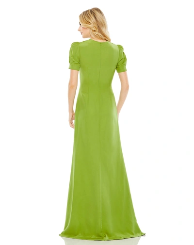 Shop Ieena For Mac Duggal Plunge Neck Puff Sleeve Cut Out Gown - Final Sale In Apple Green