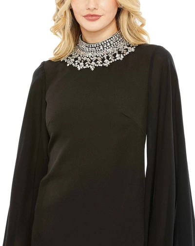 Shop Ieena For Mac Duggal Rhinestone Collar Flowy Sleeve Mini Dress - Final Sale In Black