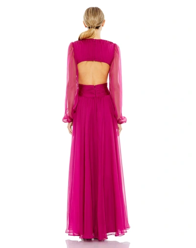 Mac Duggal Ruched Cut Out Puff Sleeve A Line Gown In Berry