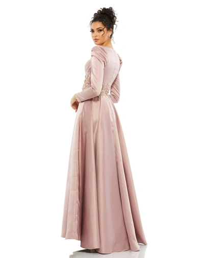 Mac Duggal Ruched Satin Puff Sleeve Gown In Rose Pink