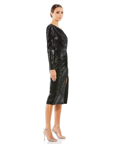 Ieena For Mac Duggal Sequin One-shoulder Sheath Cocktail Dress In Black