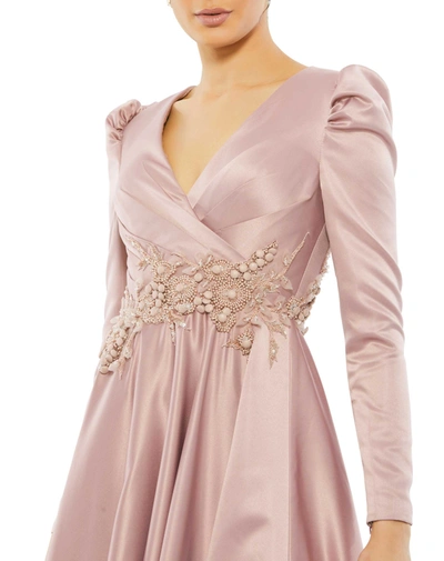 Mac Duggal Ruched Satin Puff Sleeve Gown In Rose Pink