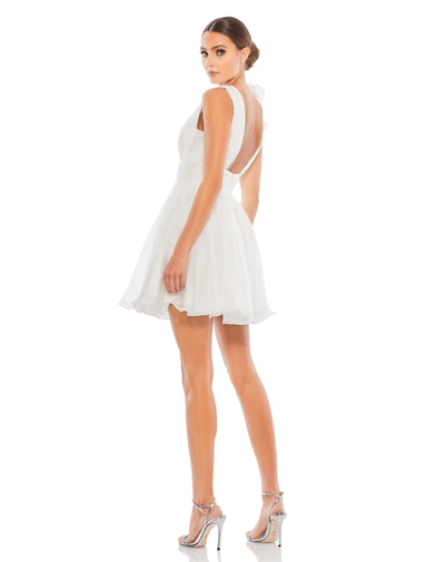 Shop Mac Duggal Ruffle Shoulder Empire Waist Deep V-neck Dress In White