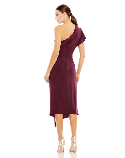 Shop Mac Duggal One Shoulder Midi Length Jersey Dress In Plum