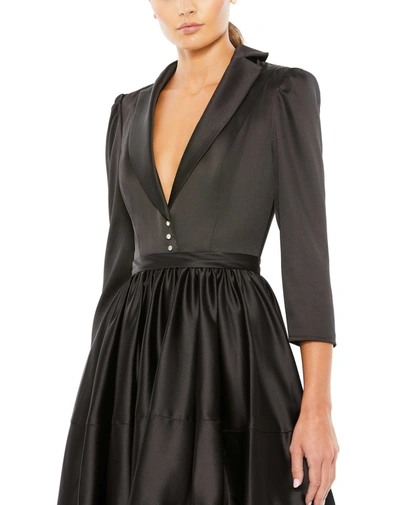 Shop Ieena For Mac Duggal Satin Lapel A-line Blazer Mini Dress In Black