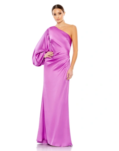 Shop Ieena For Mac Duggal Satin Puff Sleeve Gown In Orchid