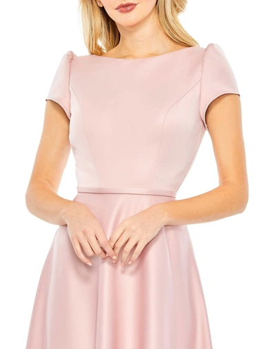 Shop Ieena For Mac Duggal Satin Puff Shoulder Tea Length Dress In Rose Pink
