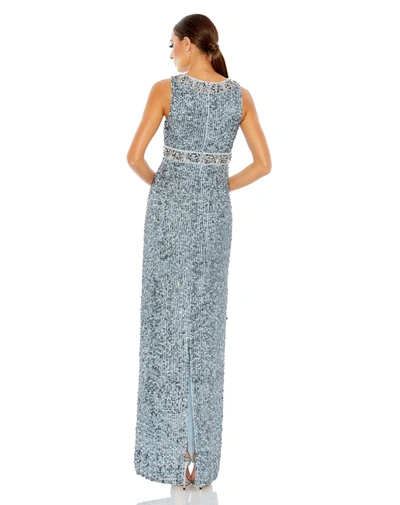 Mac Duggal Sequin Embellished Full Length Column Gown In Slate Blue