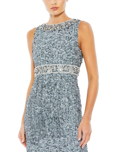 Mac Duggal Sequin Embellished Full Length Column Gown In Slate Blue